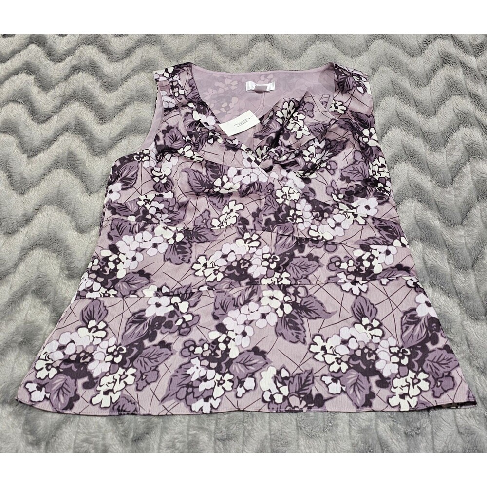 Loft Womens Size 8 Purple V Neck Sleeveless Floral Tank Top Blouse NWT
